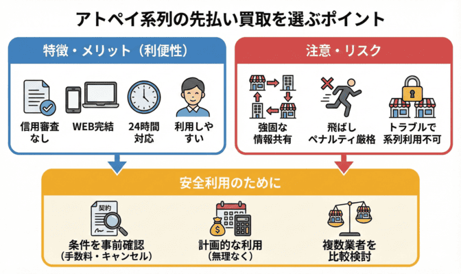 まとめ:アトペイ系列の先払い買取を選ぶポイント