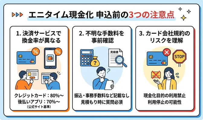エニタイム現金化で申込前に確認したい注意点