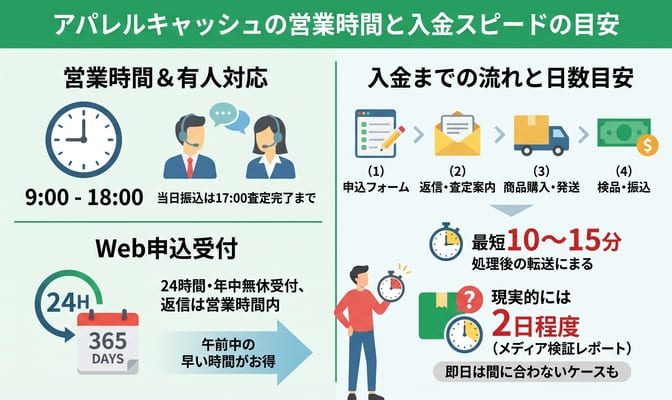 アパレルキャッシュの営業時間と入金スピードの目安